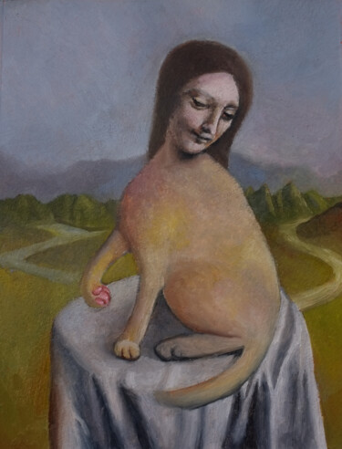 Painting titled "Mujer o gato" by Miguel Rojas, Original Artwork, Oil
