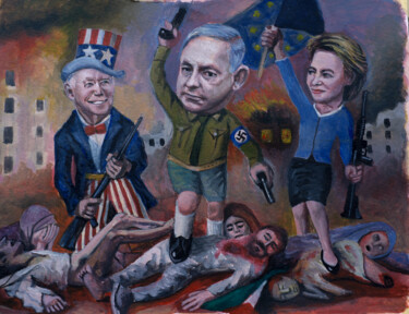 Pintura titulada "Genocidio en Gaza" por Miguel Rojas, Obra de arte original, Encáustico