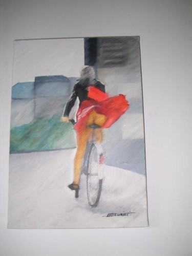 Painting titled "le vélo" by Miguel Meunier, Original Artwork, Oil