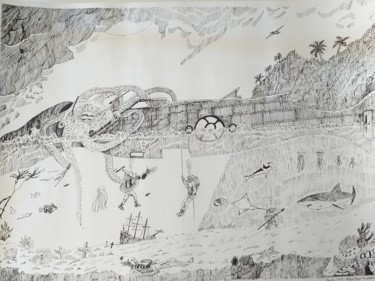 Dibujo titulada "20.000 leguas de vi…" por Miguel Angel Magdalena Rodriguez, Obra de arte original, Tinta