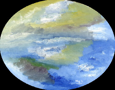Painting titled "Peace horizon" by Miguelle Mahuton, Original Artwork, Oil Mounted on Wood Stretcher frame