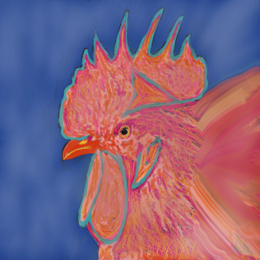Arte digital titulada "Gallo rojo" por Miguel Sanguesa, Obra de arte original, Pintura Digital