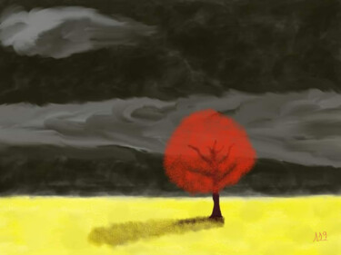 Arte digital titulada "Árbol rojo" por Miguel Sanguesa, Obra de arte original, Pintura Digital