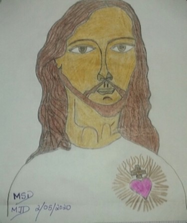 Dessin intitulée "Portrait de Jésus" par Dave Dawood, Œuvre d'art originale, Crayon