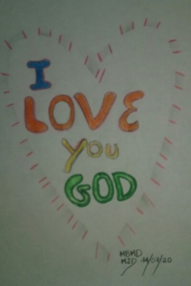 Dessin intitulée "I Love You God" par Dave Dawood, Œuvre d'art originale, Crayon