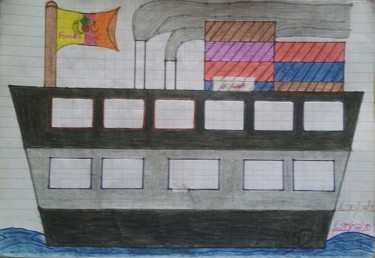 Dessin intitulée "Dessin d'un bateau…" par Dave Dawood, Œuvre d'art originale, Crayon