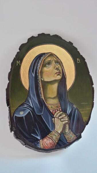Malerei mit dem Titel "Saint Mary mourning" von Mihaela Anton, Original-Kunstwerk, Acryl