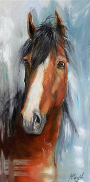 Картина под названием "Brownie horse" - Mg Art, Подлинное произведение искусства, Масло