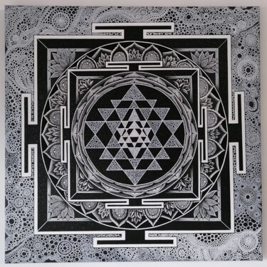 Painting titled "Sri Yantra" by Mihaela Grigore, Original Artwork, Acrylic Mounted on Wood Stretcher frame