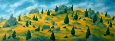Painting titled "Rocky landscape" by Mikhaela Ivanova, Original Artwork, Oil Mounted on Wood Stretcher frame