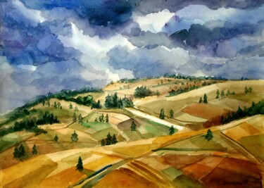 Painting titled "Cloudy day" by Mikhaela Ivanova, Original Artwork, Watercolor