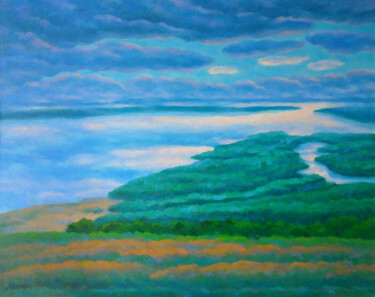 Painting titled "The River III" by Mikhaela Ivanova, Original Artwork, Oil Mounted on Wood Stretcher frame