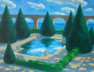 Картина под названием "The garden by the s…" - Михаела Иванова, Подлинное произведение искусства, Масло Установлен на Деревя…