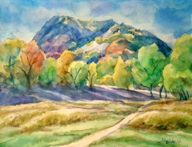 Desenho intitulada "Autumn in the mount…" por Mikhaela Ivanova, Obras de arte originais, Aquarela