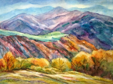 Dessin intitulée "Autumn in the mount…" par Mikhaela Ivanova, Œuvre d'art originale, Aquarelle