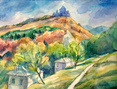 Drawing titled "Autumn in the mount…" by Mikhaela Ivanova, Original Artwork, Watercolor