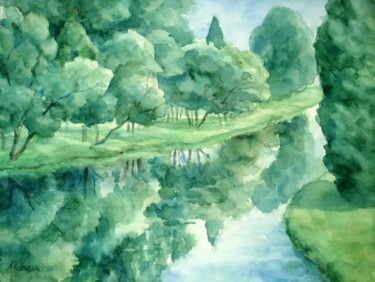 Dibujo titulada "The still river" por Mikhaela Ivanova, Obra de arte original