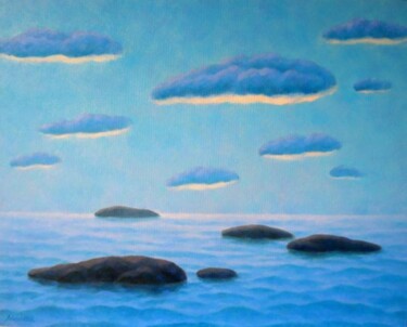 Painting titled "Islands I" by Mikhaela Ivanova, Original Artwork, Oil Mounted on Wood Stretcher frame