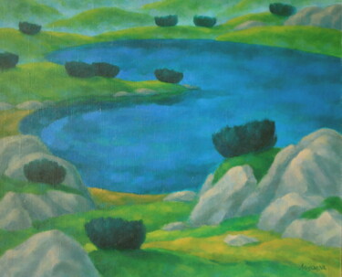 Картина под названием "Lake II" - Михаела Иванова, Подлинное произведение искусства, Масло Установлен на Деревянная рама для…
