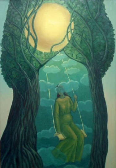 Painting titled "Sunny swing" by Mikhaela Ivanova, Original Artwork, Oil Mounted on Wood Stretcher frame