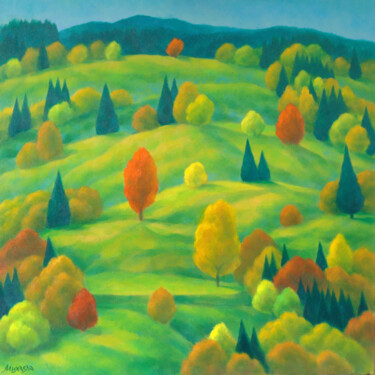 Peinture intitulée "Rhodopes autumn II" par Mikhaela Ivanova, Œuvre d'art originale, Huile Monté sur Châssis en bois