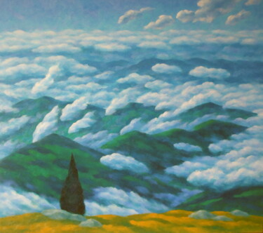 Картина под названием "Empyrean I" - Михаела Иванова, Подлинное произведение искусства, Масло Установлен на Деревянная панель