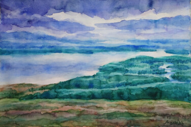 Картина под названием "Cloudy Day by the R…" - Михаела Иванова, Подлинное произведение искусства, Акварель