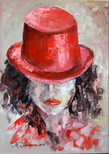 Painting titled ""Red Hat"" by Mihaela Ionescu, Original Artwork, Oil