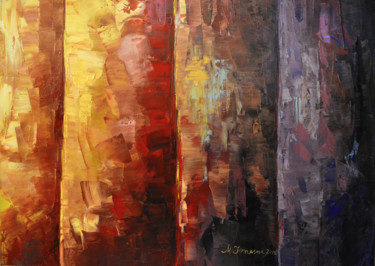 Painting titled ""Autumn Trunks"" by Mihaela Ionescu, Original Artwork, Oil