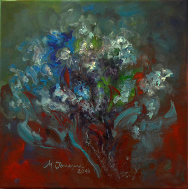 Malerei mit dem Titel ""Blue Flowers"" von Mihaela Ionescu, Original-Kunstwerk, Öl