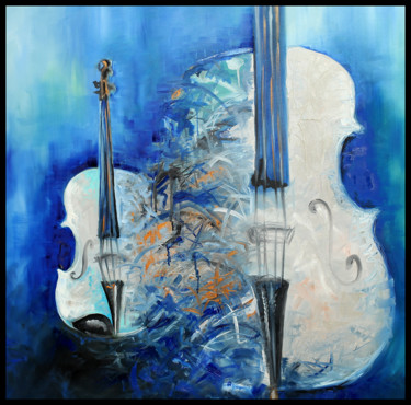 Pittura intitolato ""Blue Sounds"" da Mihaela Ionescu, Opera d'arte originale, Olio
