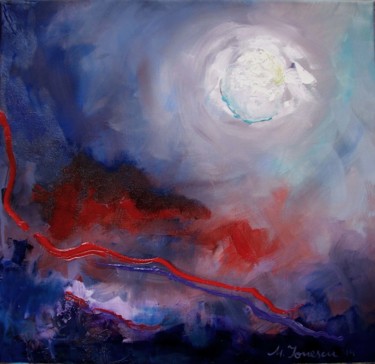 Painting titled ""White Moon"" by Mihaela Ionescu, Original Artwork, Acrylic Mounted on Wood Stretcher frame