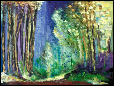 Pittura intitolato ""Blue Forest"" da Mihaela Ionescu, Opera d'arte originale, Olio
