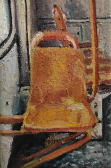 Painting titled "Empty Seat" by Mihai Cotiga, Original Artwork, Oil Mounted on Wood Stretcher frame