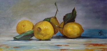 Painting titled "Lemons on blue" by Mihai Denis, Original Artwork, Acrylic