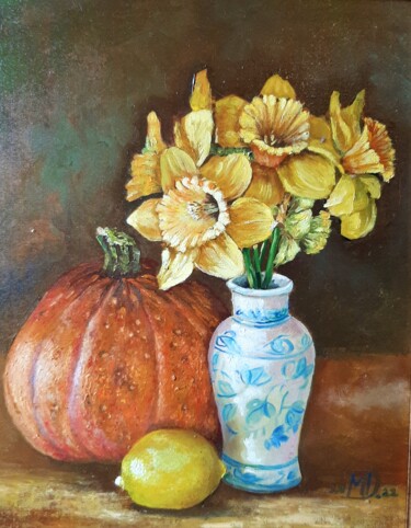 Painting titled "Yellow flowers" by Mihai Denis, Original Artwork, Oil