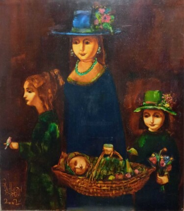 Malerei mit dem Titel "три сестры" von Mikhail Baglaridis, Original-Kunstwerk, Öl