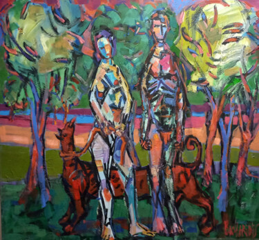 Картина под названием "прогулка с красной…" - Михаил Багларидис, Подлинное произведение искусства, Акрил