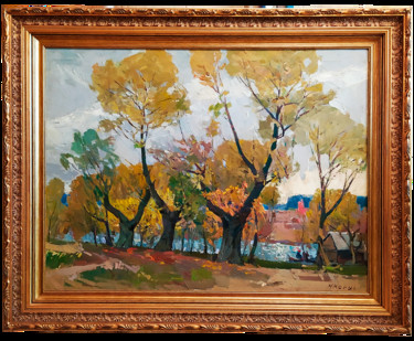 Pintura intitulada "Three willows, oil,…" por Mikhail Kokin, Obras de arte originais, Óleo Montado em Armação em madeira