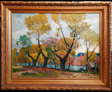 Three willows, oil, canvas Painting titled "Three willows, oil,…" by Mikhail Kokin, Original Art, Oil Mounted on Stretcher frame