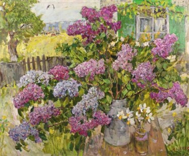 Painting titled "Lilac" by Mihail Kokin, Original Artwork, Oil