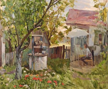 Painting titled "On a summer residen…" by Mihail Kokin, Original Artwork, Oil