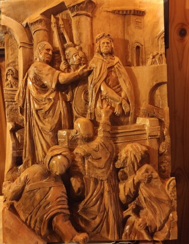 Skulptur mit dem Titel "Суд над Христом" von Mikhail Kuzmenko, Original-Kunstwerk, Holz