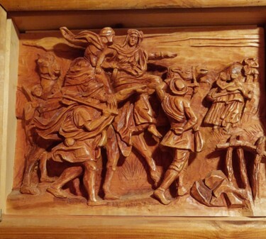 Skulptur mit dem Titel "Библейская тема" von Mikhail Kuzmenko, Original-Kunstwerk, Holz