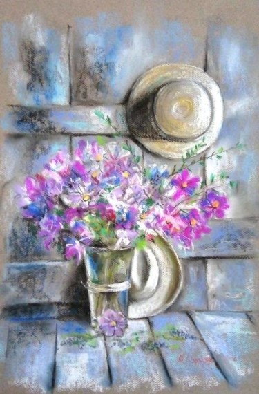 Peinture intitulée "Fleurs sauvages" par Mihail Lipovschii, Œuvre d'art originale, Pastel