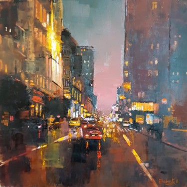 Painting titled "City Lights" by Olga Mihailicenko, Original Artwork, Oil