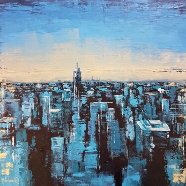 Painting titled "City Sunrise" by Olga Mihailicenko, Original Artwork, Oil