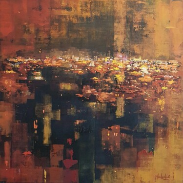 Painting titled "Fire Night" by Olga Mihailicenko, Original Artwork, Oil