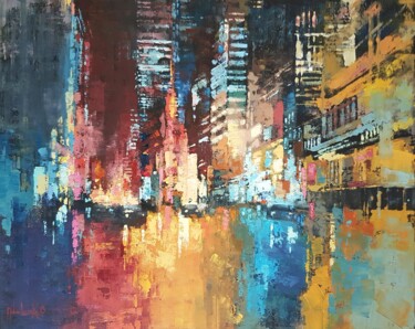 Painting titled "Colors Of The Night" by Olga Mihailicenko, Original Artwork, Oil