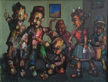 Painting titled "Complainants" by Mihran Manukyan, Original Artwork, Oil Mounted on Wood Stretcher frame